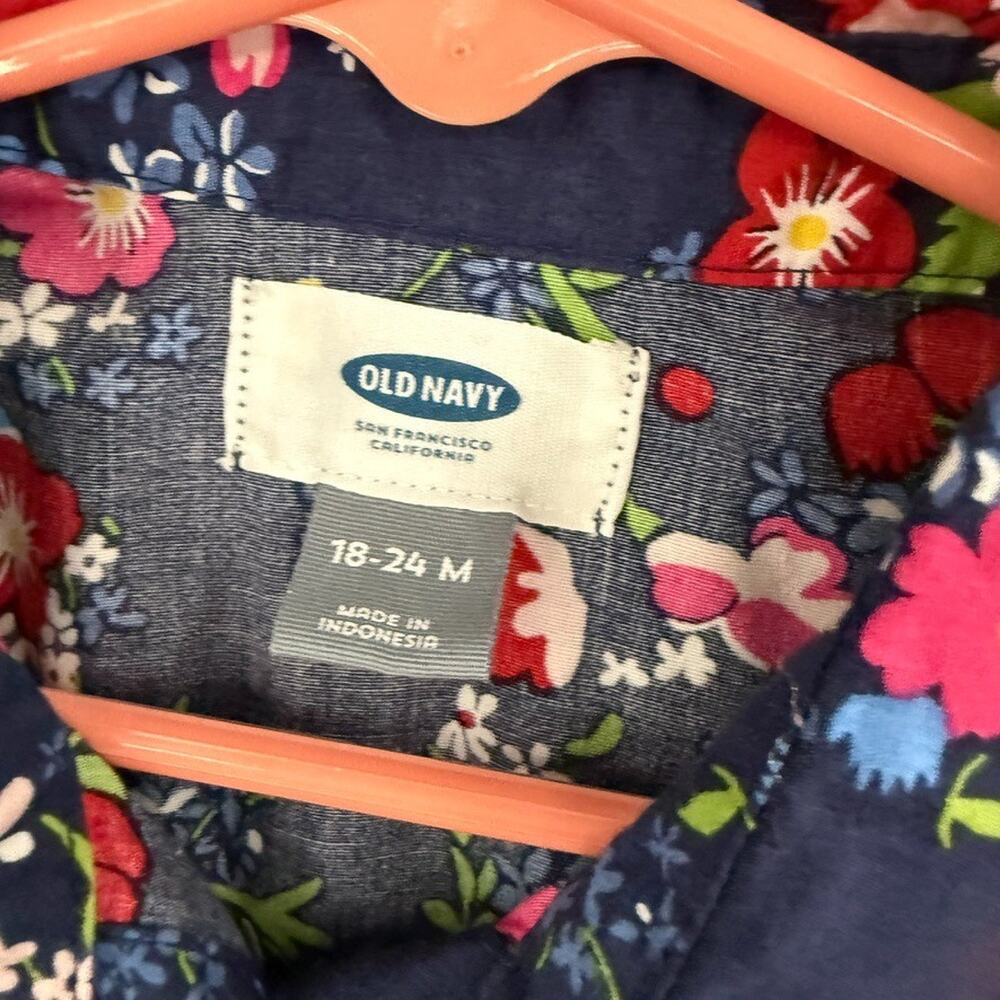 Old Navy Baby Toddler Girls Floral Shirt Dress Size 18-24 Months Navy Cotton - Picture 7 of 7